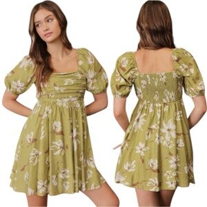 Blu Pepper Olive Floral Mini Dress | Size M